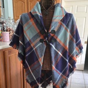 Accessory Street Plaid Poncho with Toggle